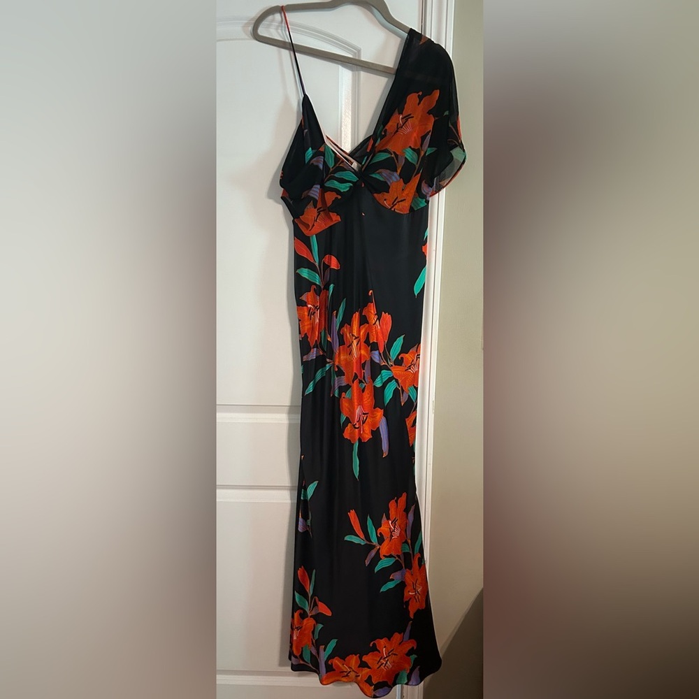Diane Von Furstenberg Black Maxi Dress with Red and Green Floral